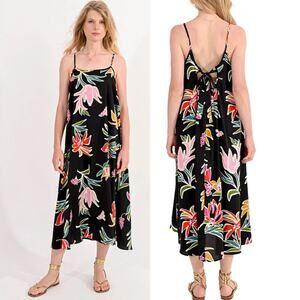 Molly Bracken black June FLARE PRINTED DRESS BACK KNOT floral sundress M Medium
